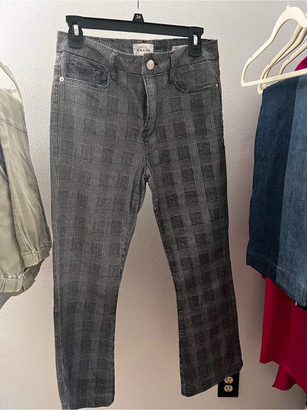 Frame Denim Black & Gray Plaid Bootcut Jeans